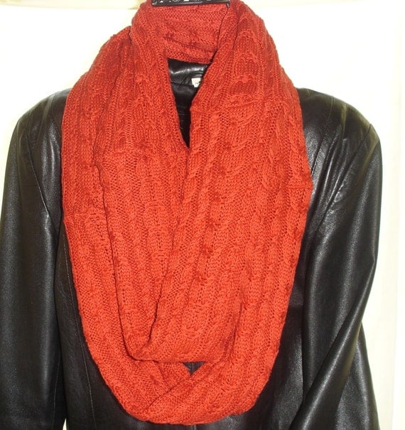 Red cable knit infinity scarf loop scarf neck warmer