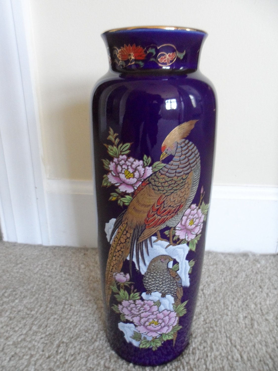 Large Oriental Vase Cobalt Blue Made in Japan
