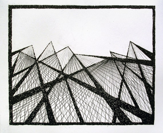 Items similar to Tips. Etching in black ink. Etching print. Geometric ...