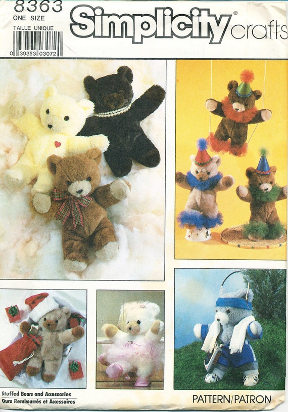 simplicity one size stuffed bears with clothes pattern