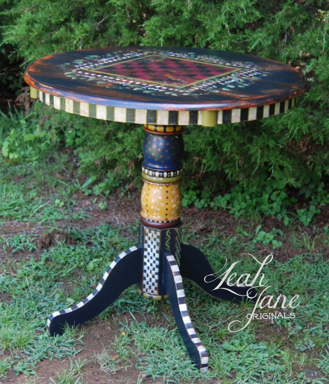 Hand Painted Bistro Pub Checker Board Game Table