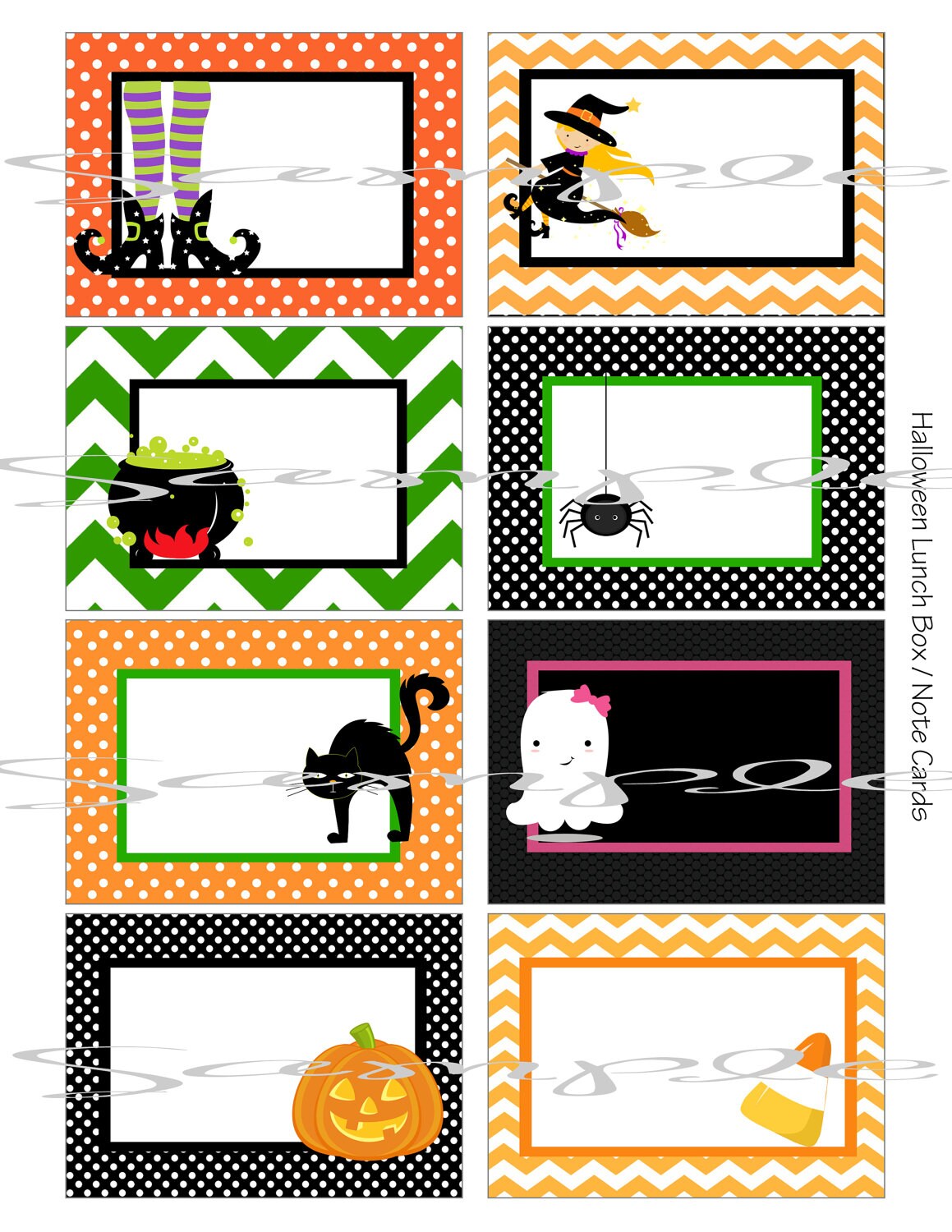 Instant Download HALLOWEEN School LUNCH BOX Blank Note Cards