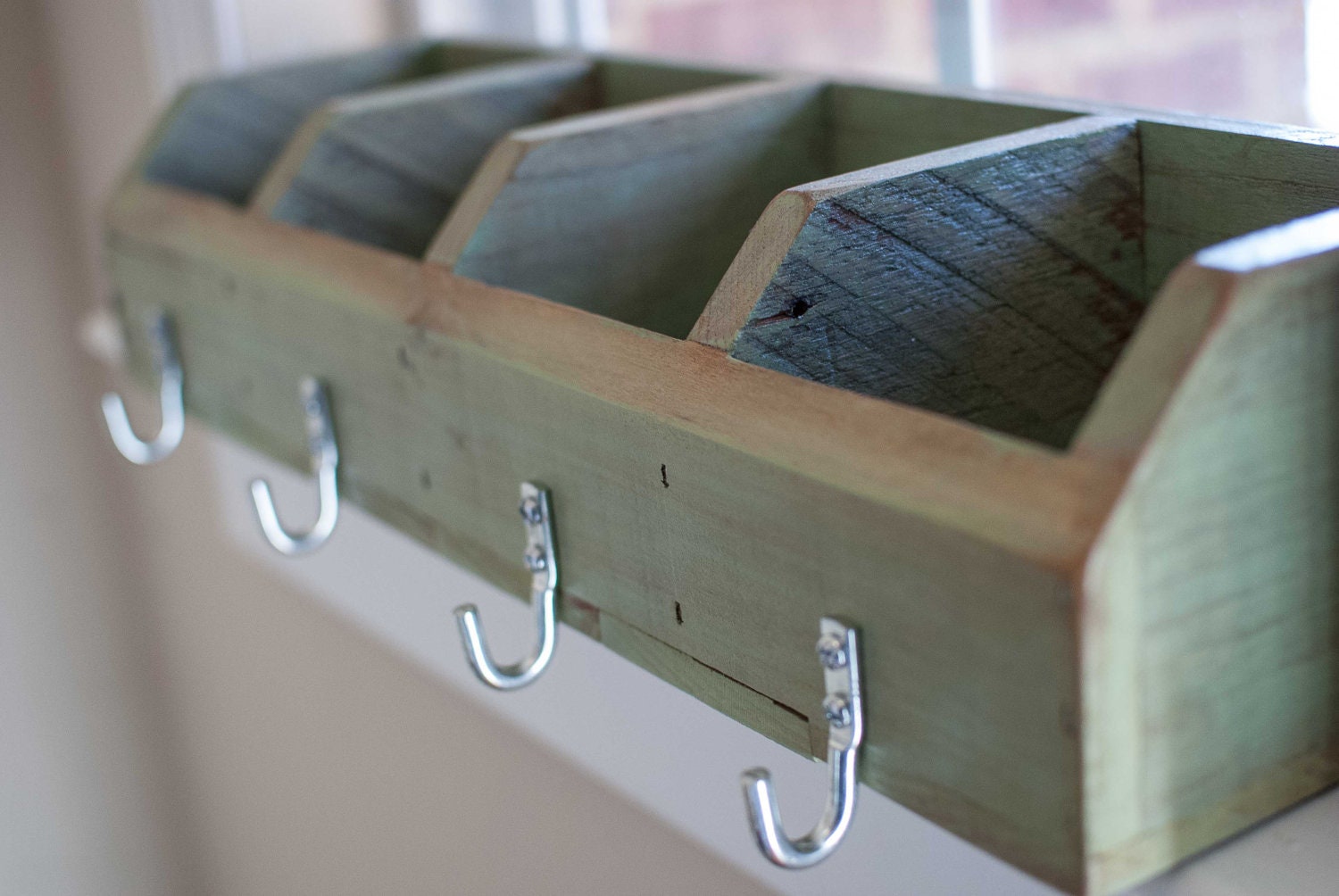 Handmade 4 Pocket Storage Entryway Cubby with hooks Made of