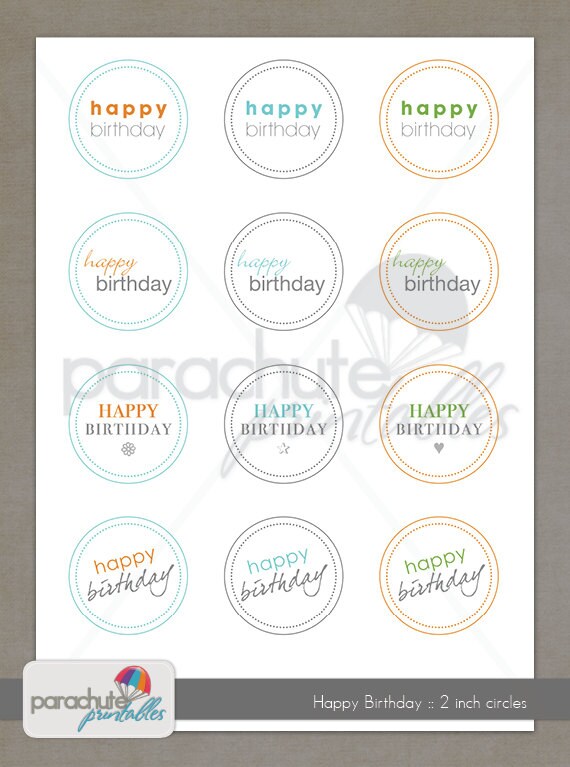 Items similar to 2 inch Round Happy Birthday Printable Circles for gift tags, stickers, cupcake ...