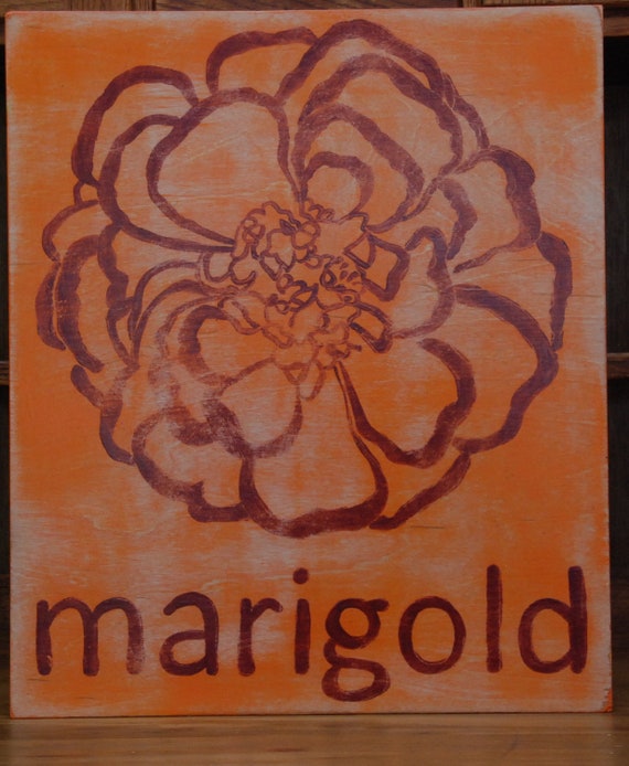 Typography style. Marigold  hand-painted wooden sign 16 x 19