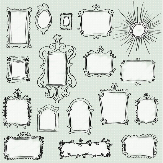 Doodle Frames Clip Art Pack Set of 17 Unique by thePENandBRUSH