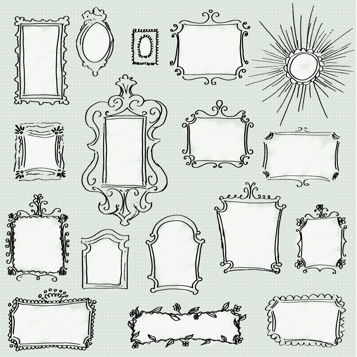 8x11 frame size of // Doodle Frames Pack Hand CLIP Unique Set drawn ART: 17