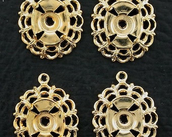 four gold plated 10x8 filigree cabochon mounting