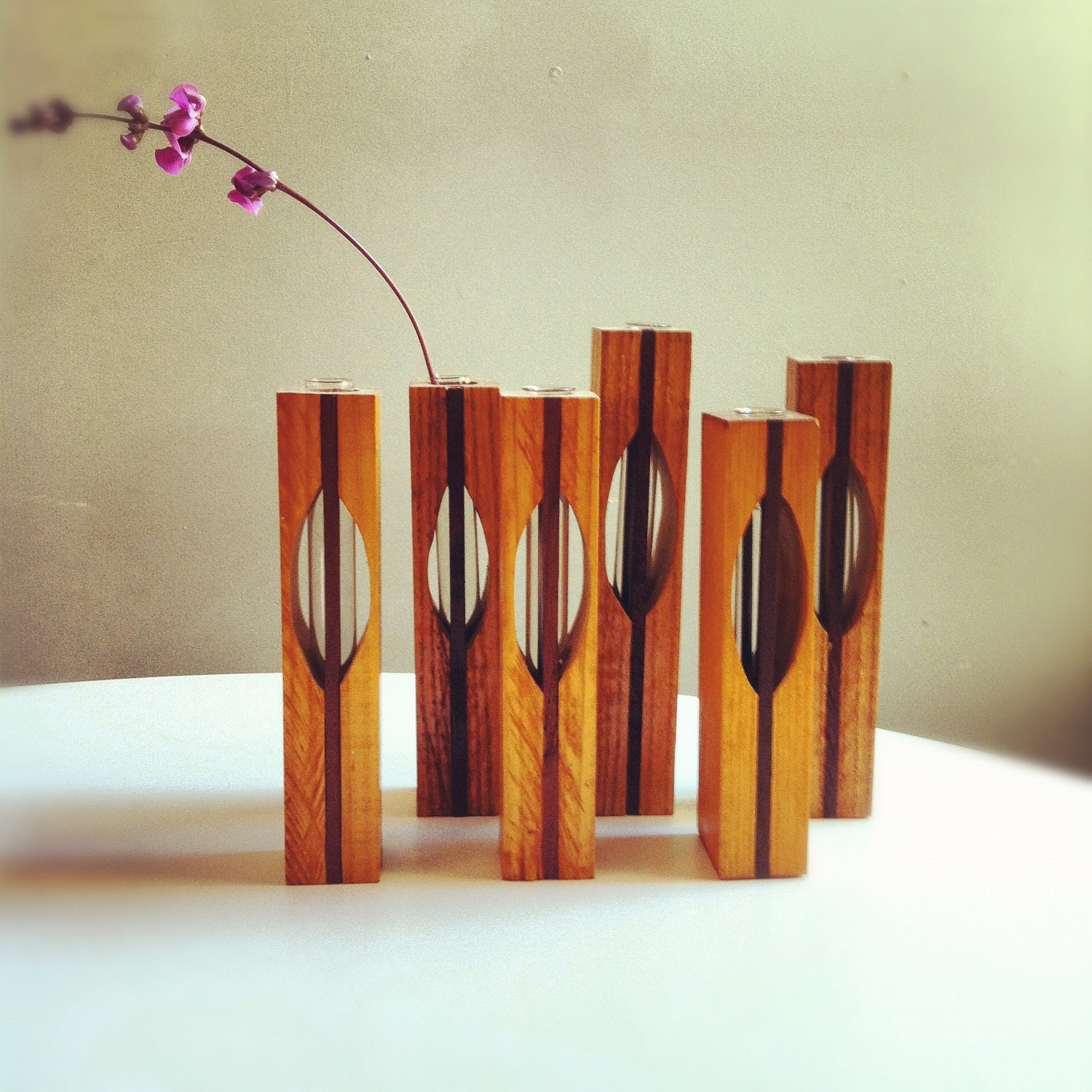 Set of 6 vintage wooden bud vases