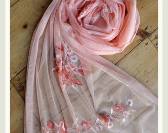 Hand embroidered lace bridal wedding evening wrap shawl scarf