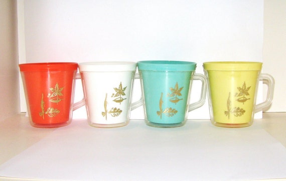 RESERVED Mid Century Modern coffee cups set of 4 insulated