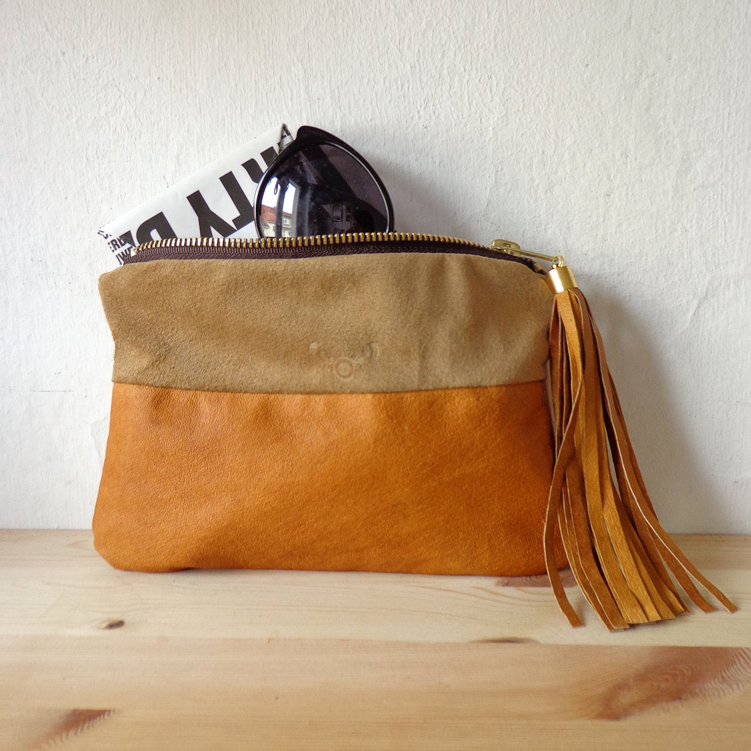 Natural leather purse / 100% repurposed leather / mini clutch
