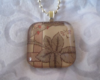 William Morris 'Trellis' wallpaper detail - glass pendant and chain