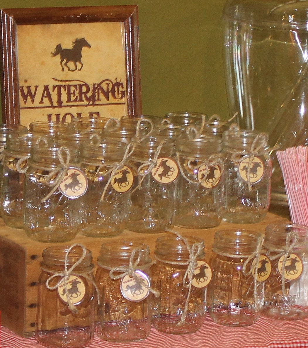 Rustic Cowboy Themed Mason Jar Name Tags by Cinnamonrays on Etsy