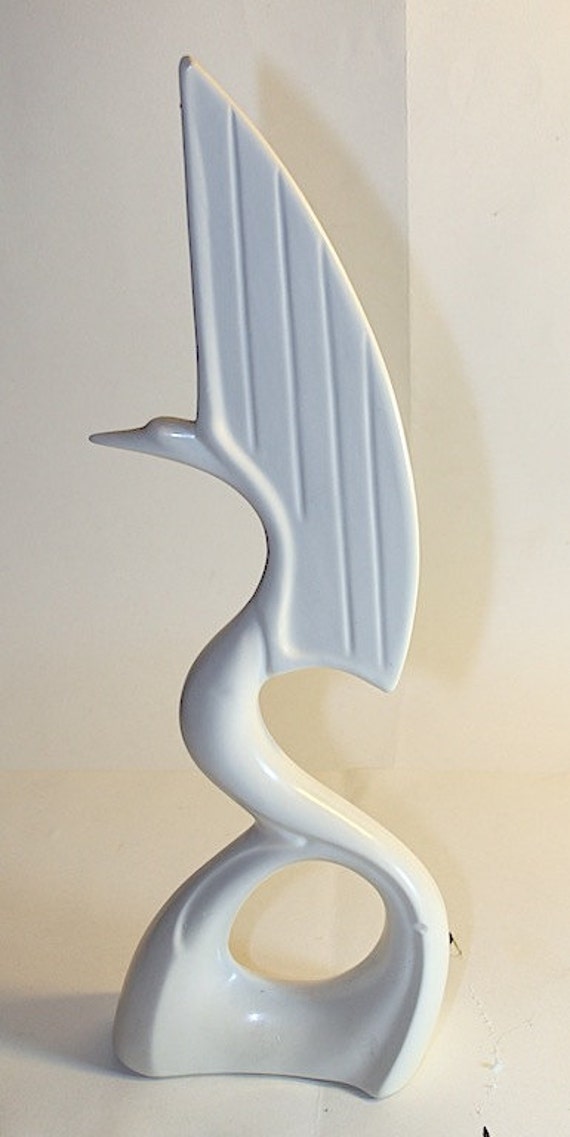 White Vintage Crane Ceramic Decorative Art Hollowood Regency