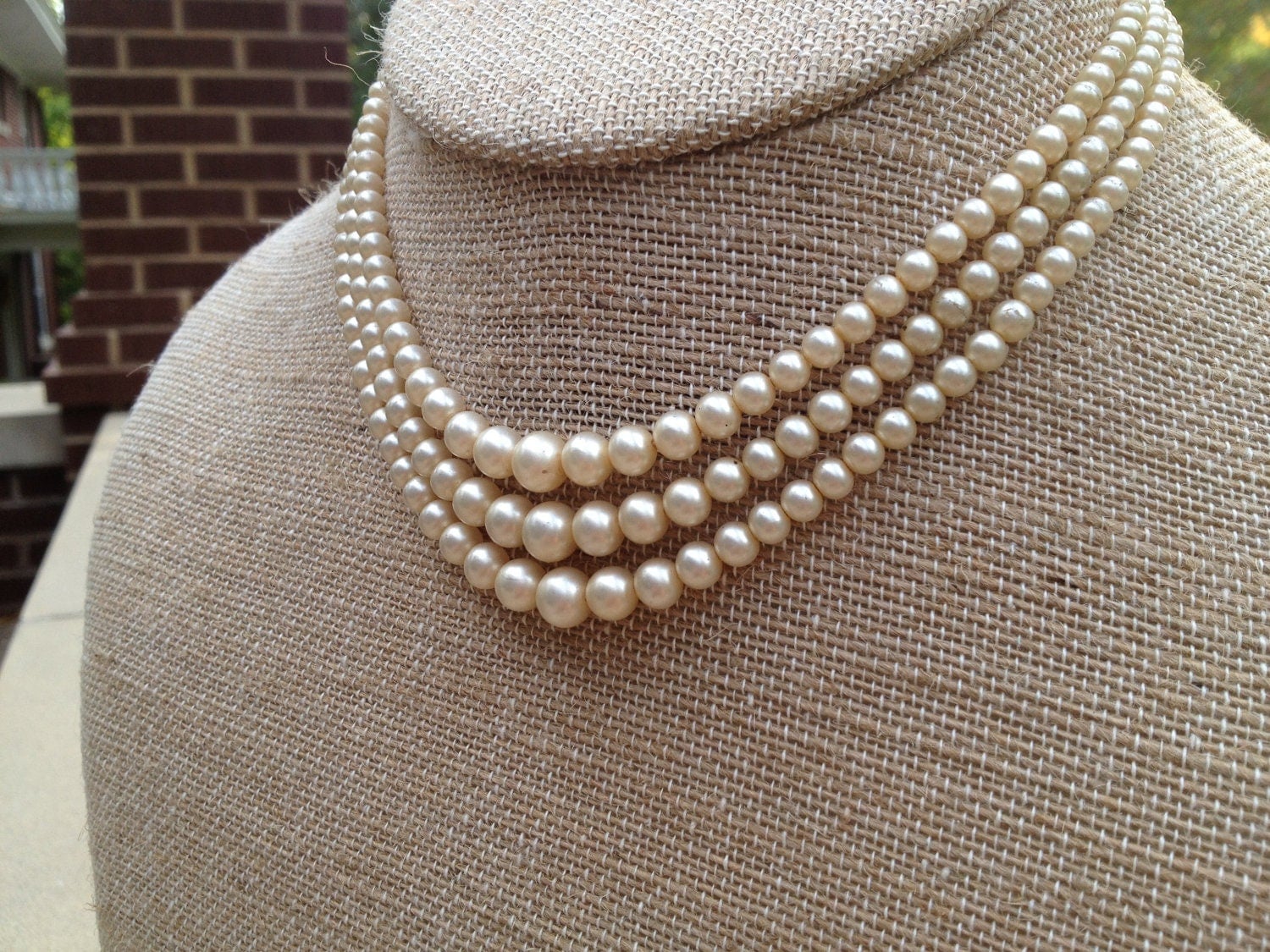 Vintage Marvella Triple Strand Faux Pearl Necklace with