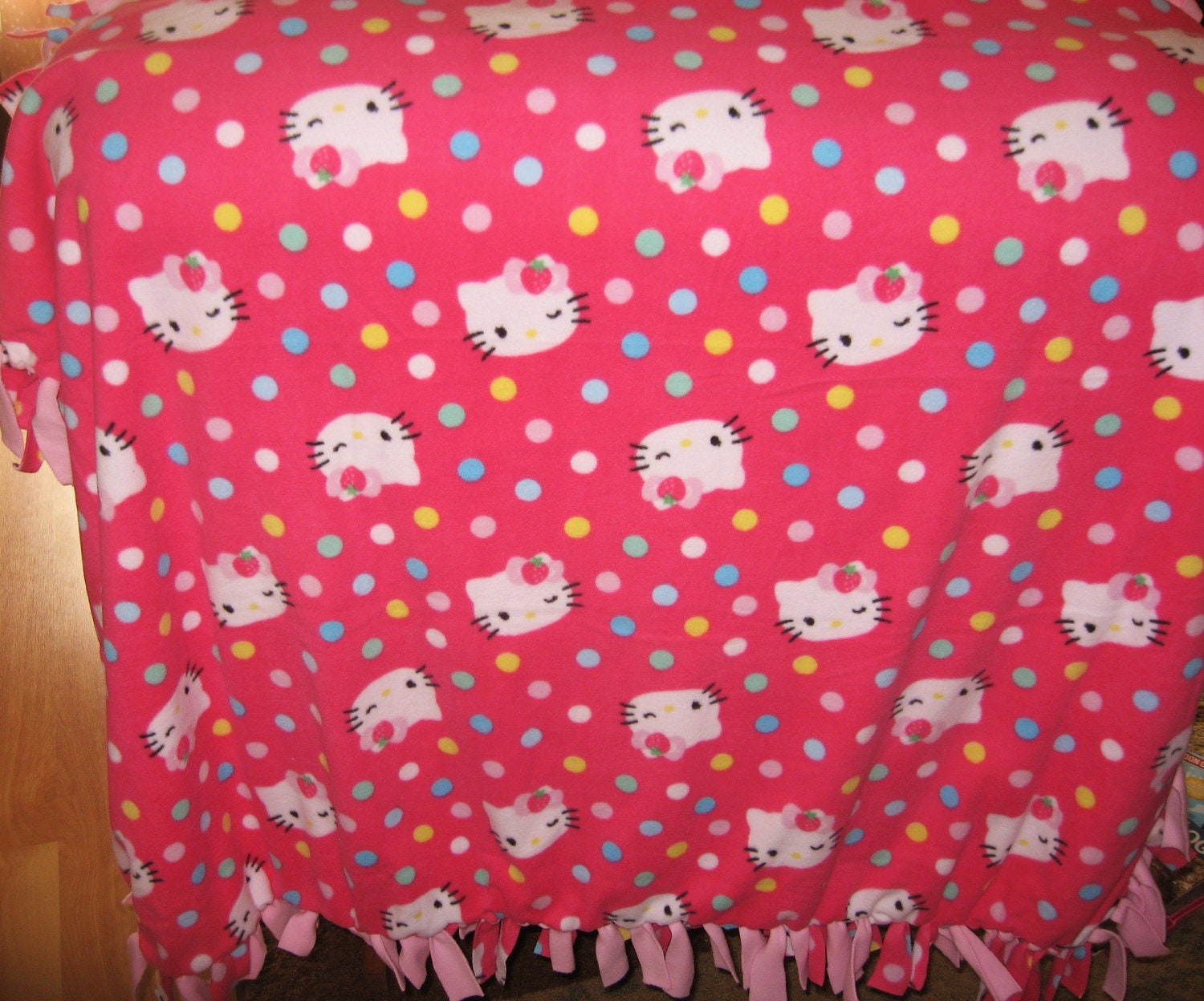 Child's Pink Fleece Tie Blanket HELLO by DownThePathCreations