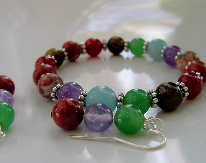 7 Chakra Bracelet, Earrings, Semi Precious Stones for Harmony, Energy , Balance, 7 Primary Chakras, Gift Idea,