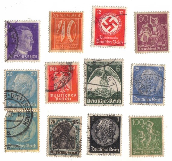 12 Vintage Nazi German Stamps Deutsches Reich Adolph Hitler