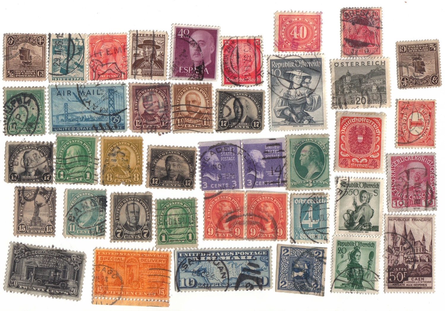 40 Mixed Vintage Postage Stamps U.S.A. and Foreign