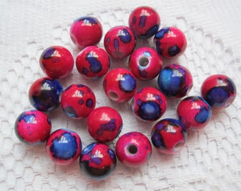 20 Magenta Pink & Purple Acrylic Round Beads 10mm