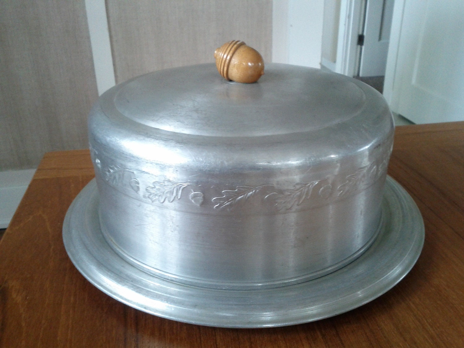 Vintage Aluminum Cake Carrier with Acorn Topper