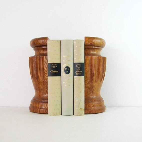 hand carved wooden bookends