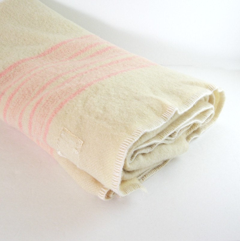 Vintage Striped Wool Blanket Pink & Ivory