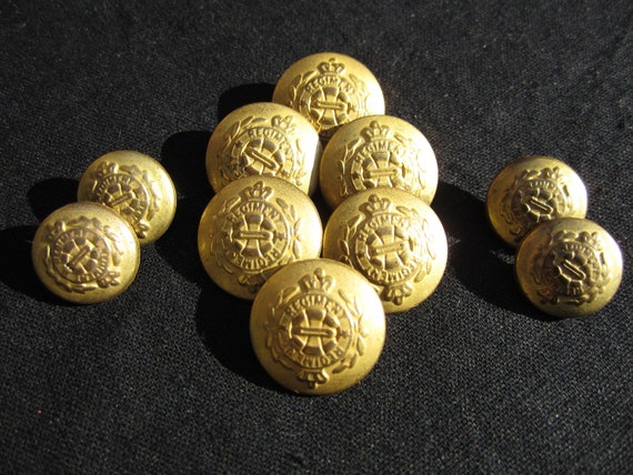 10 Gold Tone Military Style Metal Buttons