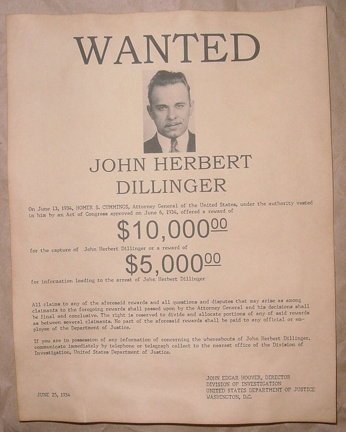 Set of 5 Gangster Wanted Posters Bonnie & Clyde Al Capone