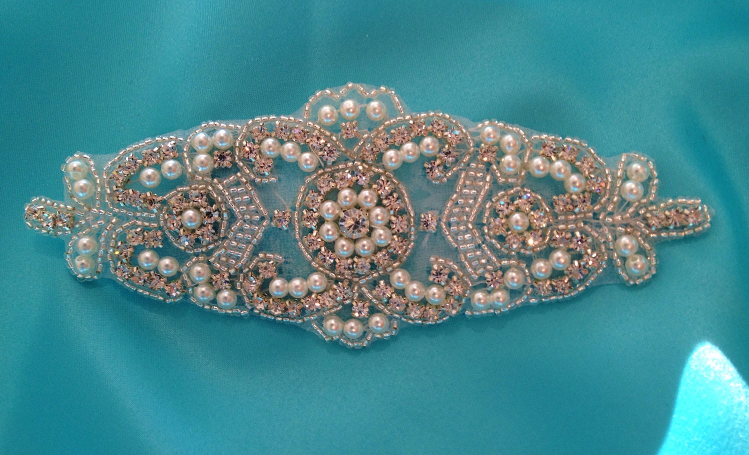 rhinestone and pearl bridal applique