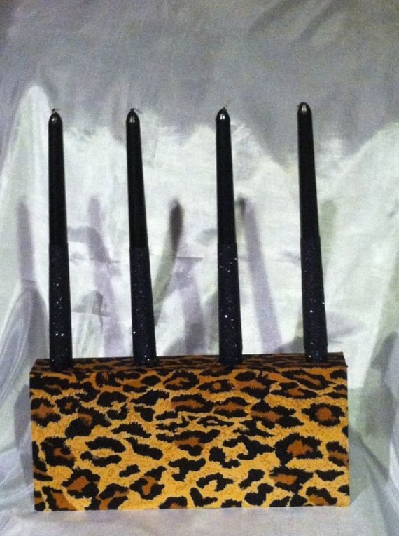 LEOPARD PRINT CANDLEHOLDERS That Supports by LaceNFloralsNMore