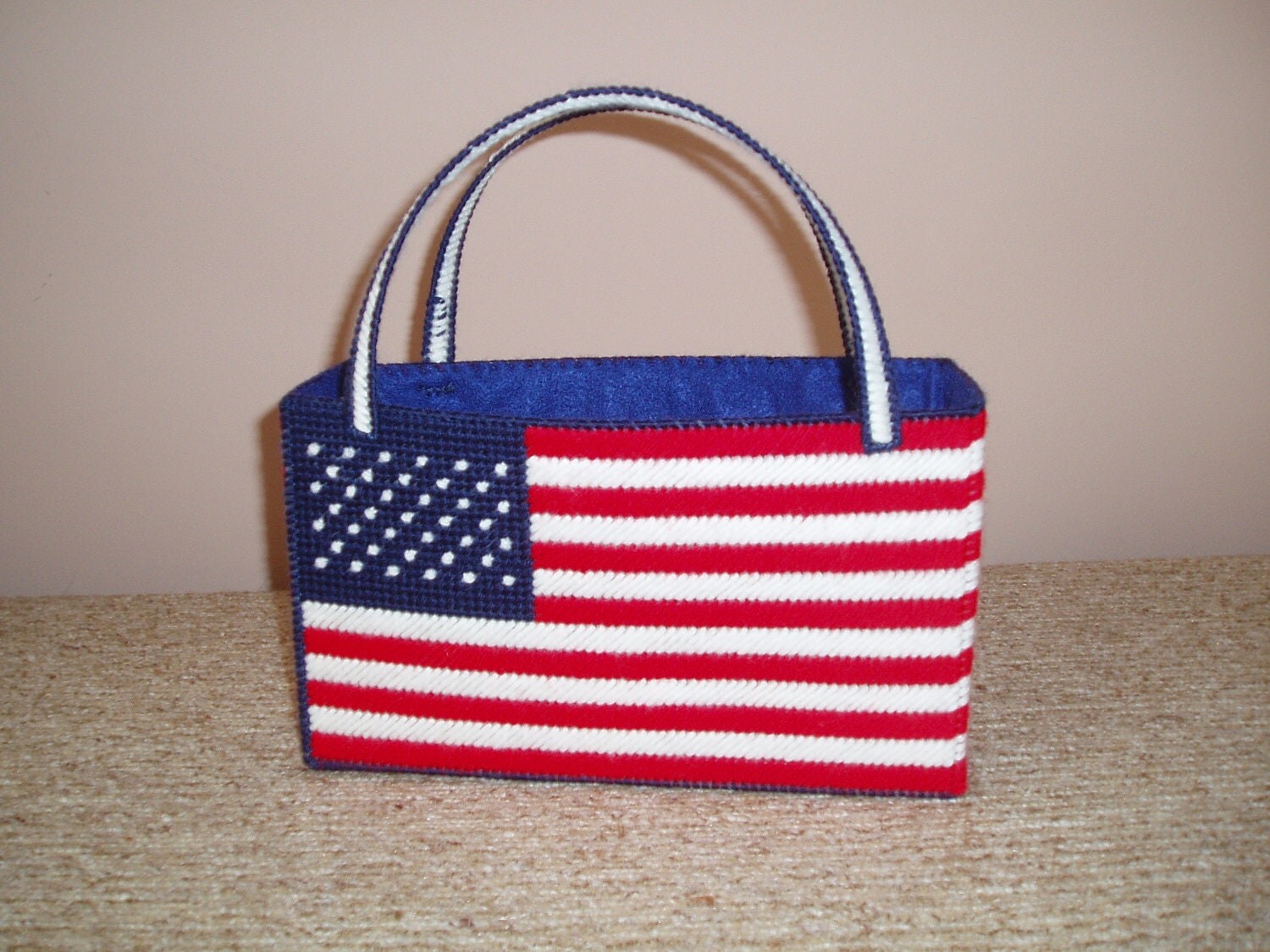 Handstitched American Flag Needlepointstyle Bag