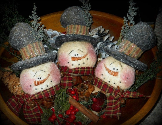Items similar to Primitive Snowmen Christmas Bowl Fillers ...