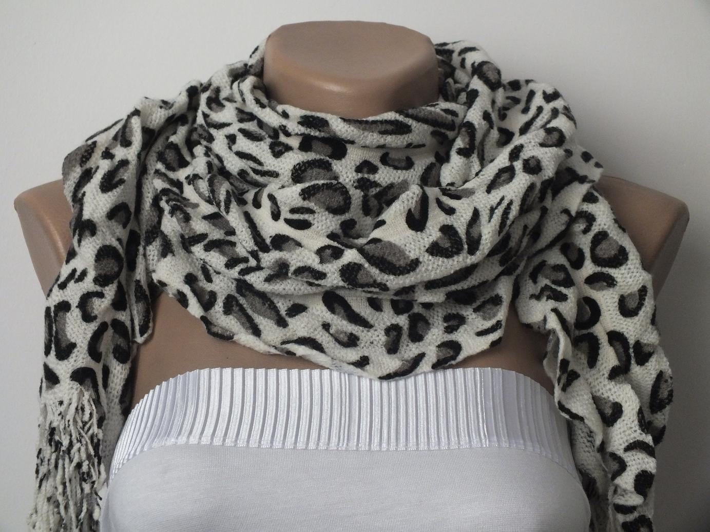 Leopard Print Scarves For Women Black White Scarf by cocoshwoman