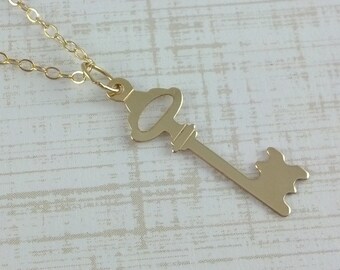 Tiny Gold Filled Key to my Heart Necklace- 14k Gold Filled Chain