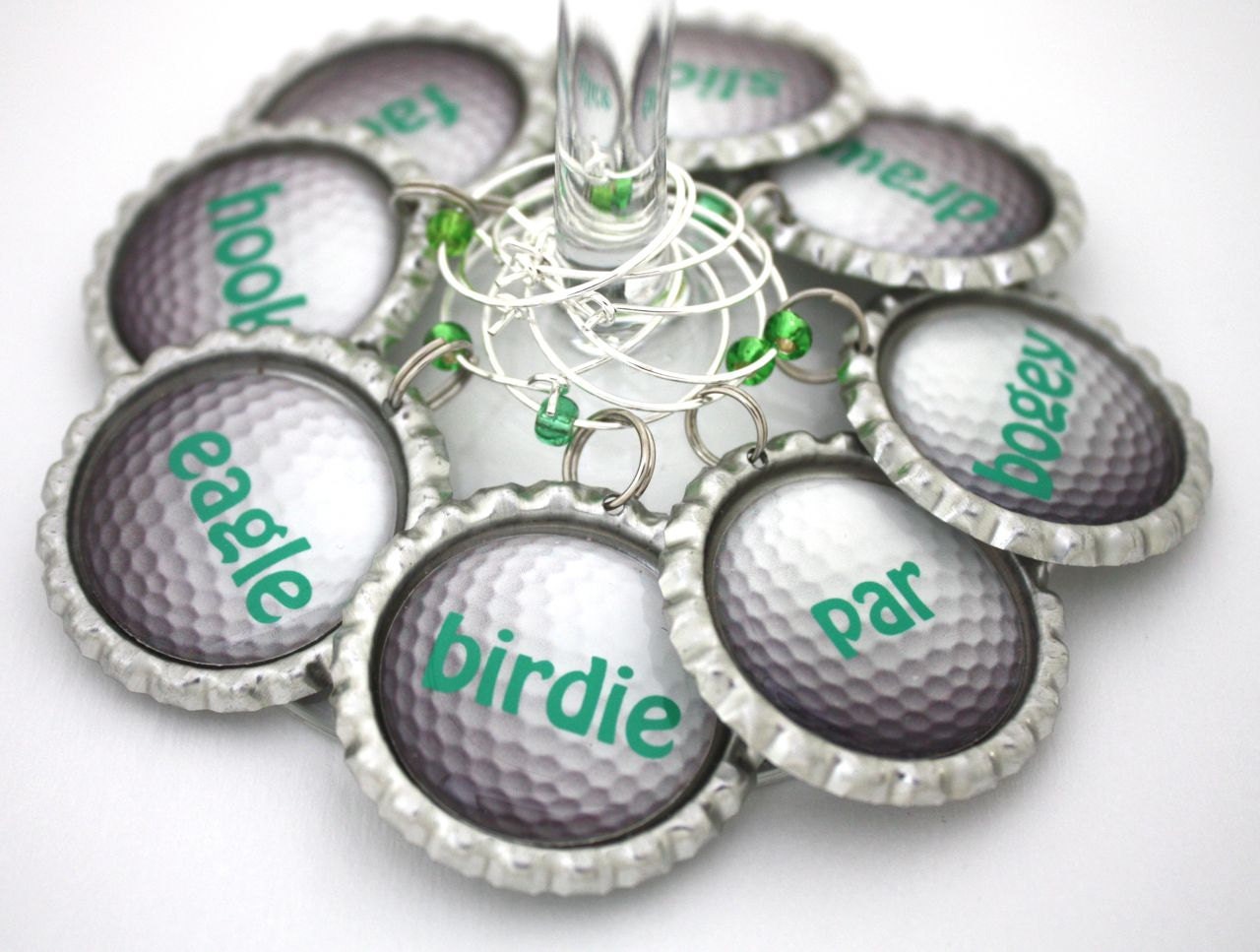 Golf party favors Golf ball wine charms by