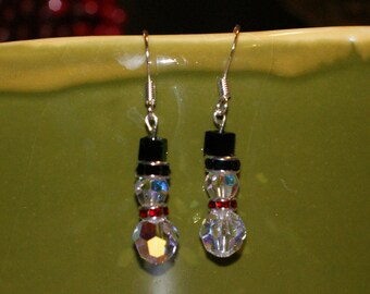 Snowman Earrings - Swarovski crystals in sterling silver.