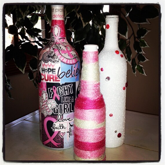 Items similar to Breast Cancer Awareness Decorative Wine Bottle Trio on