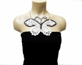 Handmade Cotton Lace Applique necklace - White- Woman Accessories - White butterfy Necklace- Butterfly necklace - Woman Applique - OOAK