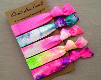 The Cotton Candy Tie Dye Hair Tie -Ponytail Holder Collection - 5 Elastic Hair Ties by Elastic Hair Bandz on Etsy