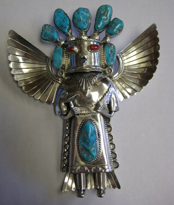 Amazingly Large Sterling Silver Eagle Kachina Bolo Tie For