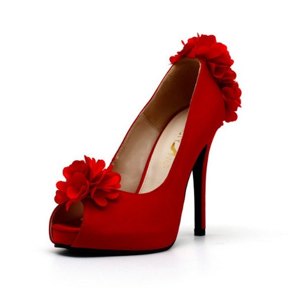 dark red satin shoes