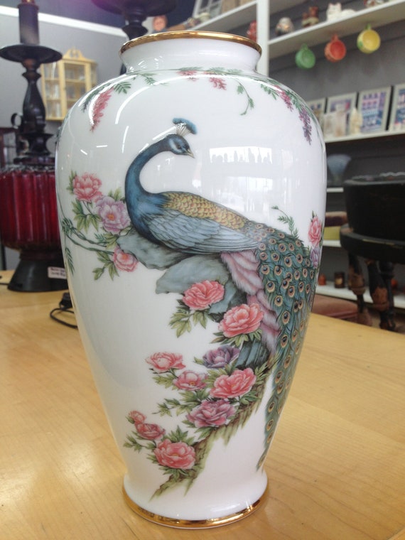 The Imperial Peacock Vase Limited Edition Fine Porcelain Hand 5669