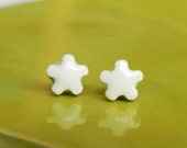 White Porceline Earrings Tiny Stud Earrings White Flower Post Earrings Ceramic Jewelry