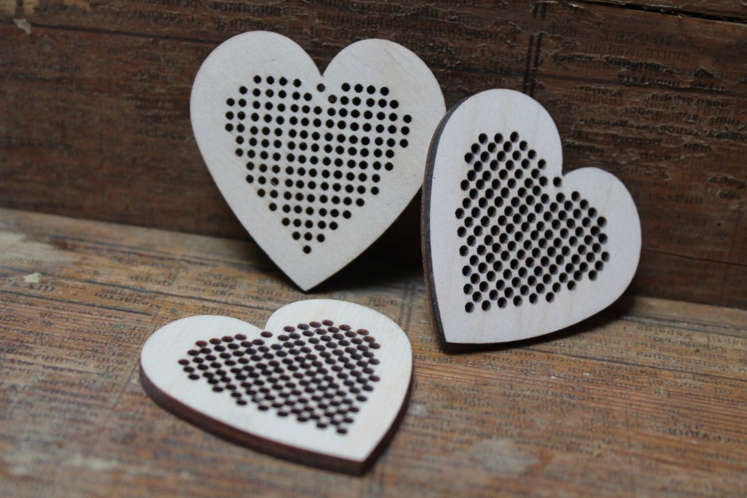3 pcs Cross stitch pendant blank Heart blanks Wood