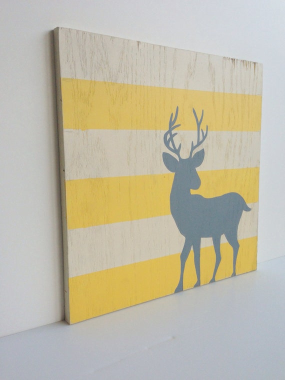 Woodland Nursery Art, Yellow and Gray Nursery decor, Deer Wall Art, Woodland decor, Gray and Yellow Nursery, Deer art, Kids wall art