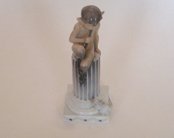 Royal Copenhagen Faun on Pillar with White Long Earred Squirrel Figurine 1970's
