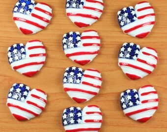 10pcs American Flag Hearts Stars US Independant Day Patriotic Resin Cabochon Flatbacks Flat Back Hair Bow Center Crafts DIY