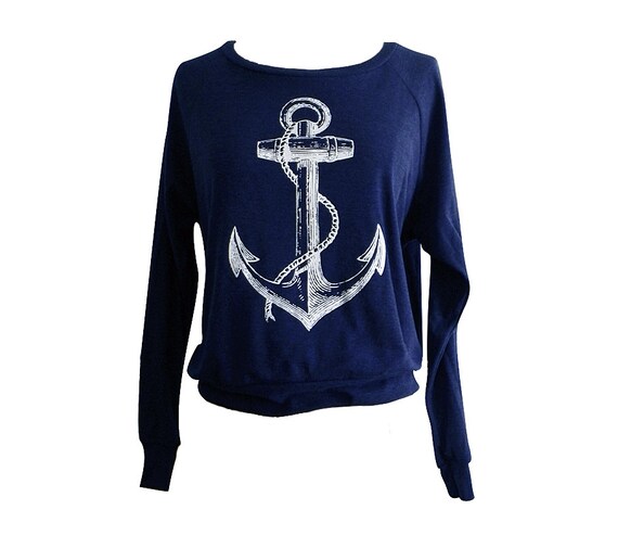 ANCHOR Raglan Sweatshirt Nautical Sailor Sweater American